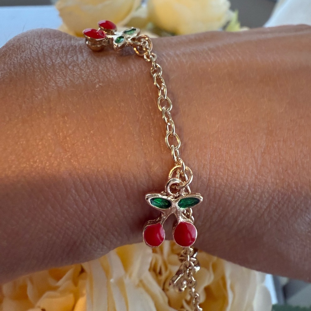 Cherry Charm Gold Bracelet 8”+2” - Picture 5 of 7